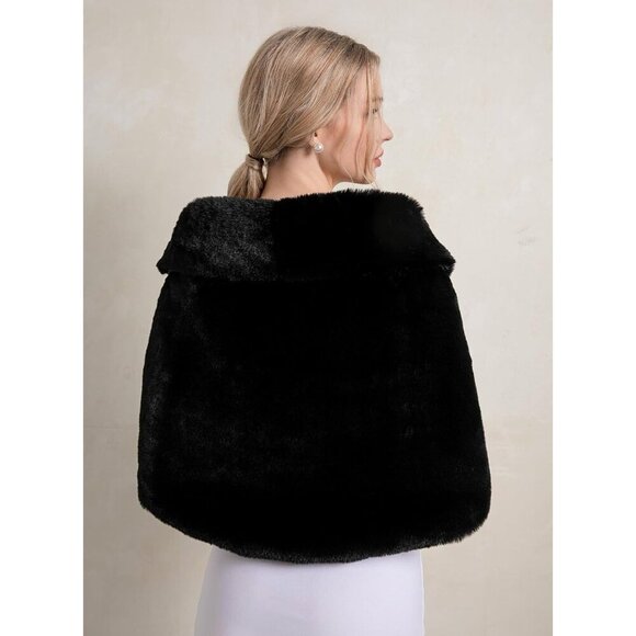 🆕 Fashowlife  New Faux Fur Cloak Shawl Women Black Scarf Warm Wrap Stole Shrug - Picture 4 of 8